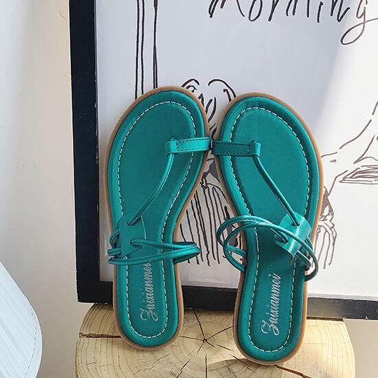 Women Toe Ring Design Spaghetti Strap Round-toe Slippers Shoes