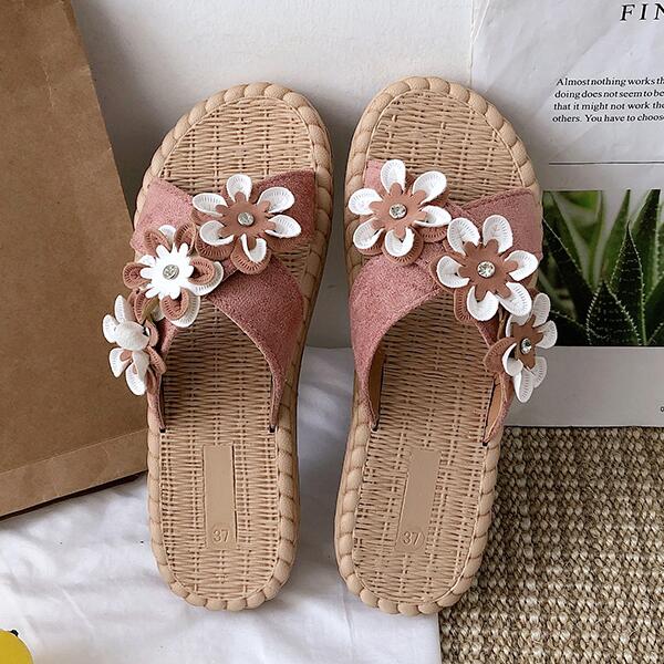Cute Flower Pattern Decor Cross Strap Upper Comfortable Slippers Shoes