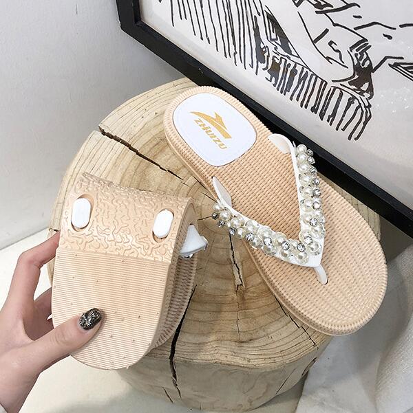 Fashion Beaded Design Outdoor Beach Flip-flop Slippers Shoes