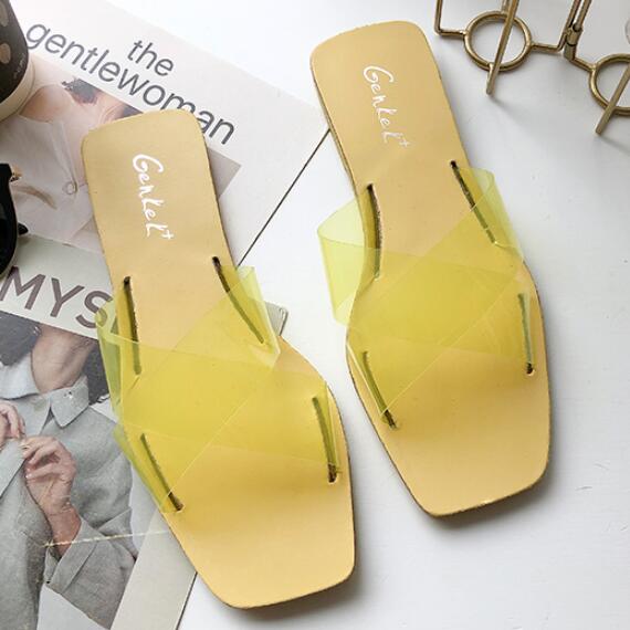 Hot Sale Fresh Style Crossed Transparent Upper Square-toe Slippers Shoes