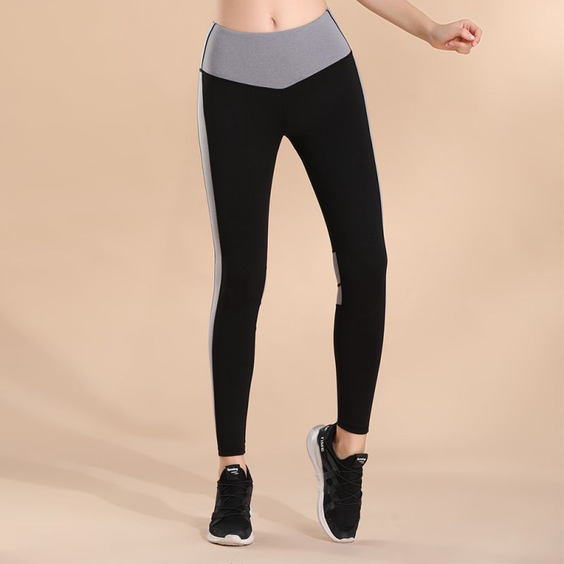 Fashion Color Blocking Design Women Medium-waisted Sports Leggings