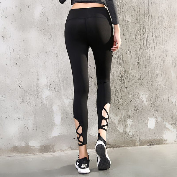 Creative Hollow Out Design Women Solid Color Sports Leggings