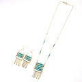Creative Ethnic Style Unique Turquoise Stone Tassel Pendant Necklace Earrings