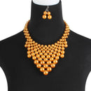 Women Exaggerated Multilayer Pearl Beaded Triangle Shape Pendant Necklace Set