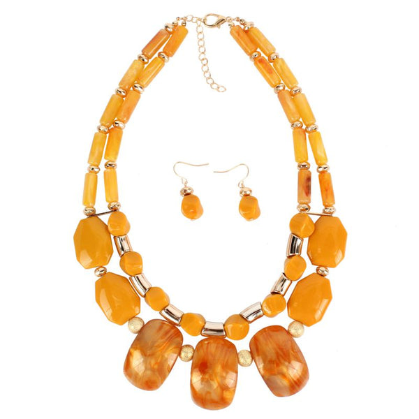 Bright Color Irregular Shape Beads Design Women Necklace Earrings Set