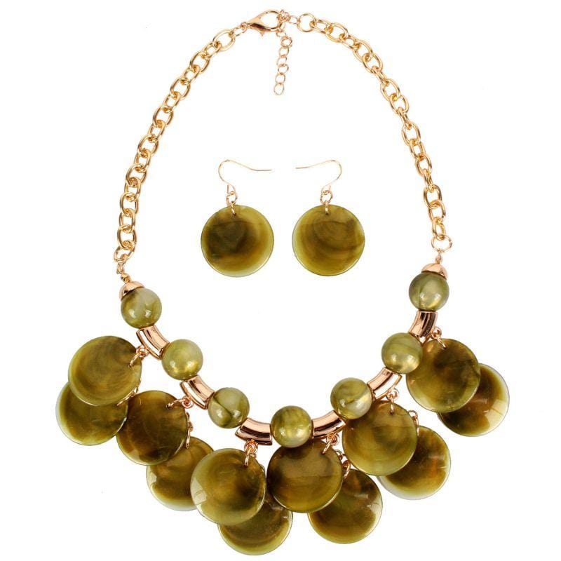 Women Candy Color Round Shape Acrylic Beads Decor Pendant Necklace Earrings Set