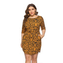 Hot Sale Plus Size Women Snakeskin Print Medium Sleeve Irregular Hemline Mini Dress