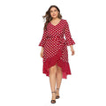 Ruffled Irregular Hemline Women Flare Sleeve Polka Dot Print Midi Dress