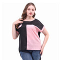 Casual Women Plus Size Color Blocking Short-sleeve Chiffon Tee