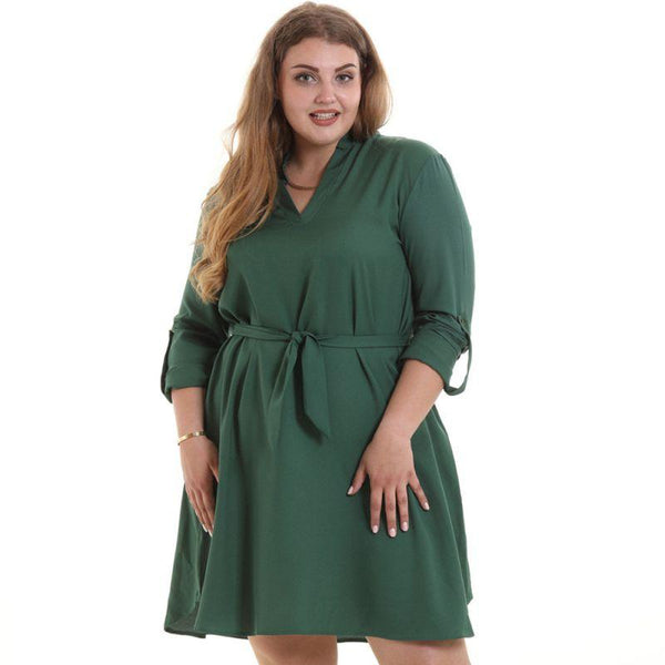 Women Plus Size Loose Pattern Solid Color Chiffon Dress