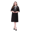 Women Plus Size Medium Sleeve Contrast Bowknot Decor Dress