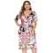 Multicolor Floral Print Women V Neck Plus Size Wrap Dress