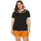 Casual Women Contrast Hollow Out Round Neck Short-sleeve Plus Size T-shirt