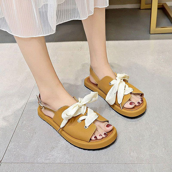 Open Toe Casual Sports Style Round-toe Lace Up Slippers Shoes