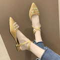 Sequin Beaded Design Pointed-toe Cross Spaghetti Strap Low Heels Sandals Shoes
