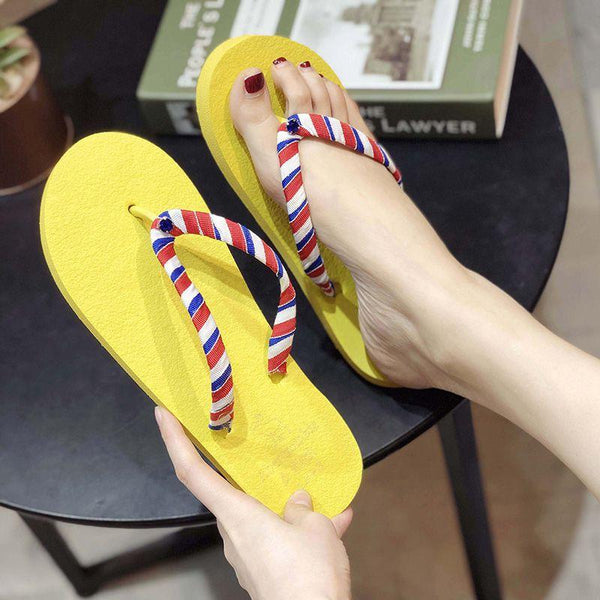 Simple Stripe Printed Anti Skid Flip-flop Slippers Shoes