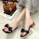 Elegant Women Gradient Color Bowknot Decor Low Heels Slippers Shoes