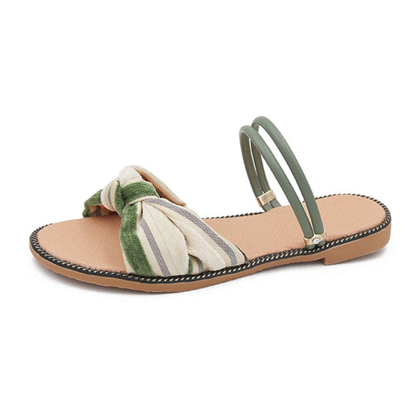 Fresh Style Stripe Printed Cloth Upper Two Wearing Ways Slippers Shoes