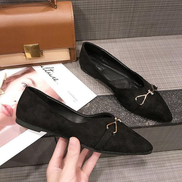 Women Pointed-toe Suede Upper Bowknot Decor Casual Flat Shoes