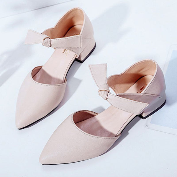 Bowknot Lace-up Ankle Strap Square Heels Pointed-toe Shoes
