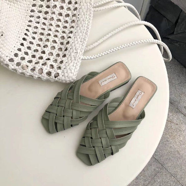 Fashion Peep-toe Strap Crossed Upper Low Heels Slippers Shoes
