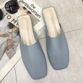 Women Simple Solid Color Square-toe PU Upper Cover Toe Slippers Shoes