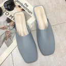 Women Simple Solid Color Square-toe PU Upper Cover Toe Slippers Shoes