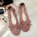 Bowknot Pattern Design Square-toe Solid Color Soft Insole Flat Shoes
