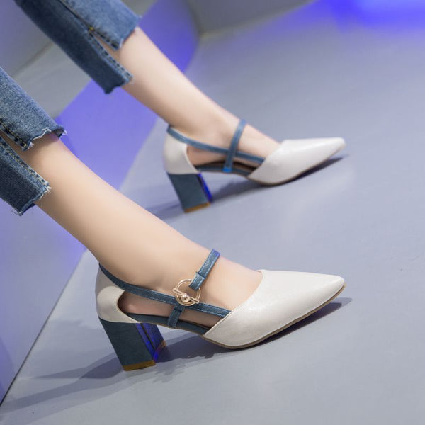Elegant Women Pointed-toe Buckle Ankle Strap Cover Heels Sandals Shoes