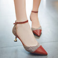 Fresh Style Stitching Color Pointed-toe Ankle Strap Kitten Heels Sandals Shoes