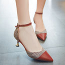 Fresh Style Stitching Color Pointed-toe Ankle Strap Kitten Heels Sandals Shoes
