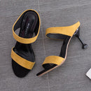 Double Bands Design Open Toe Suede Upper Stiletto Slippers Shoes