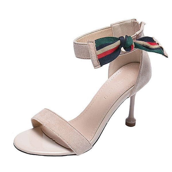 Women Sexy Bowknot Decor Open Toe Zipper Design High Heel Sandals Shoes