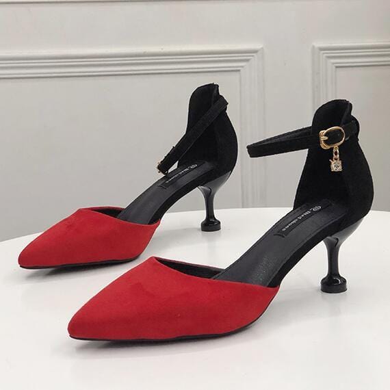 Women Fashion Sexy Pointed-toe Ankle Strap Kitten Heel Sandals Shoes