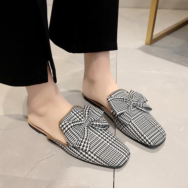 Classic Pattern Design Bowknot Decor Cover Toe Outdoor Slippers Shoes