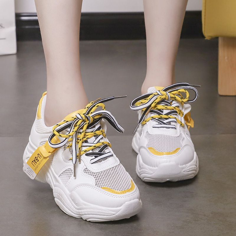 Cross Lace-up Breathable Mesh Patchwork Platform Sneakers Shoes