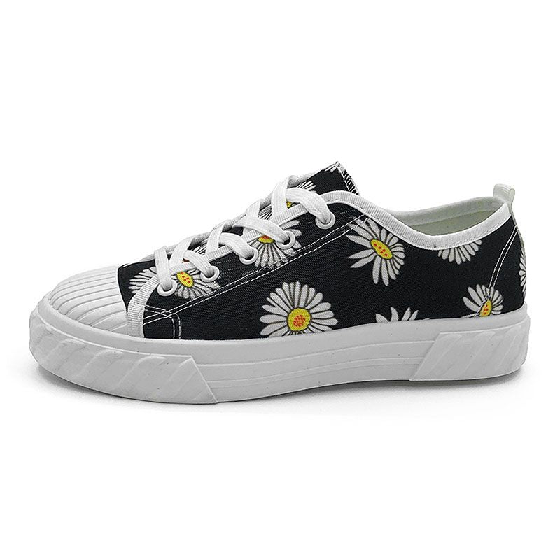 Fresh Daisy Pattern Design Lace-up Low-top Canvas Shoes