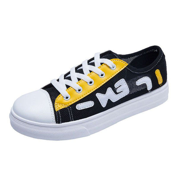 Fashion Letters Embroidery Blocking Color Round-toe Sneakers Shoes
