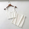 Women Plain Color Classic Rib-knit Design Lace Fringed Stretchy Two-piece Set