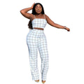 Women Classic Checkered Pattern Cropped Camis Casual Pants Set