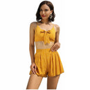 Hot Sale Women Casual Summer Sweet Bowknot Decor Cropped Camis Shorts Set