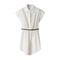 Elegant Woman Simple Style Lapel Slim A-Line Dress(Free Belt)