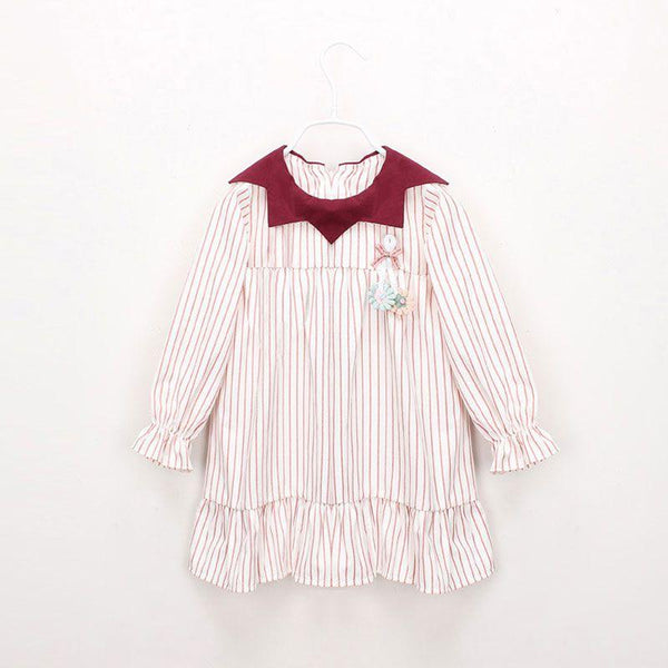 Cute Girls Cotton Stripe Print Long Sleeves Dresses