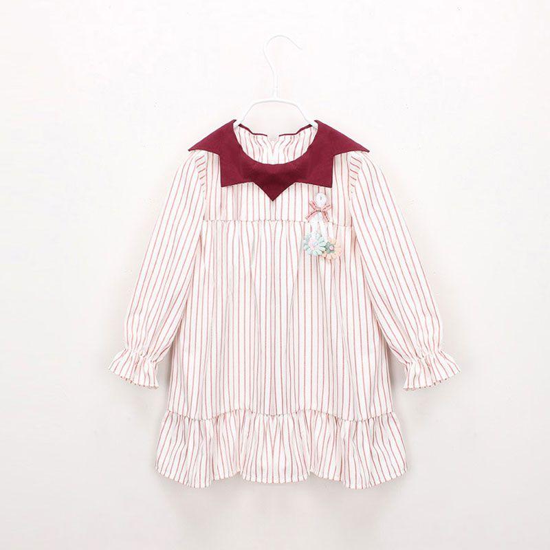 Cute Girls Cotton Stripe Print Long Sleeves Dresses