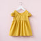 Girls Cotton Off-shoulder Ruffle Design Yellow Dresses