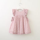 Girls Cotton Candy Color Ruffle Sleeves Bowknot Design Dresses