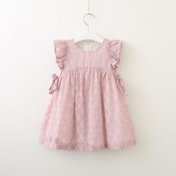 Girls Cotton Candy Color Ruffle Sleeves Bowknot Design Dresses