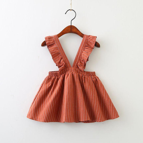 Cute Girls Cotton Ruffle Design Stripes Overalls Dresses
