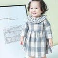 Girls Cotton Plaid Ruffle Design Long Sleeves Dresses