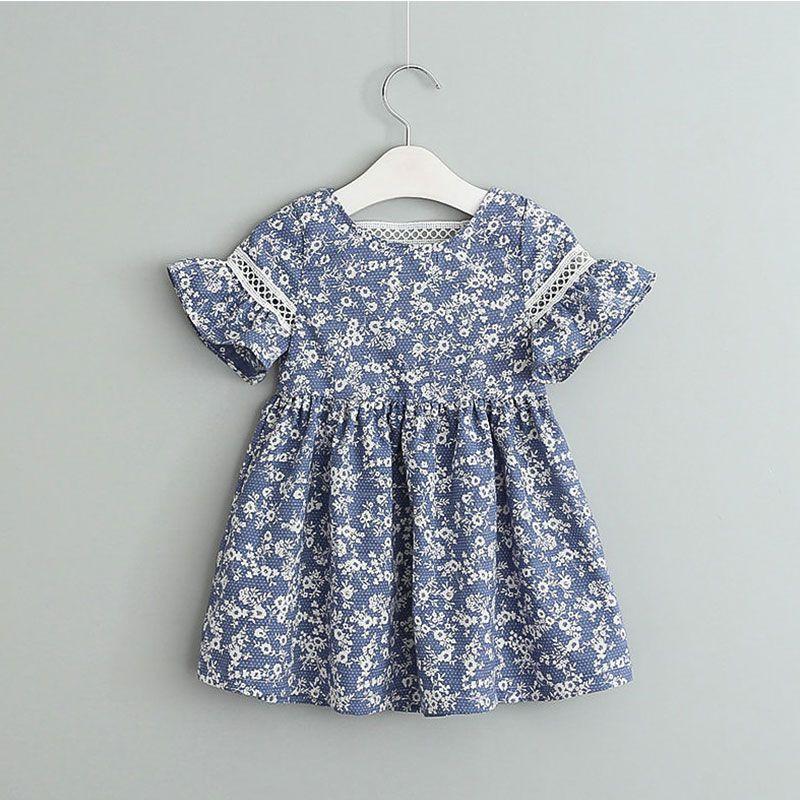 Girls Little Flower Print Backless Dresses
